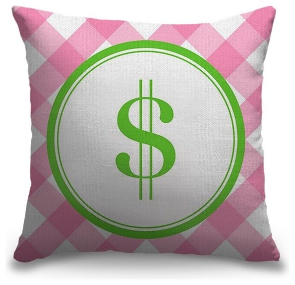 "Dollar Sign - Circle Plaid" Outdoor Pillow 18"x18"