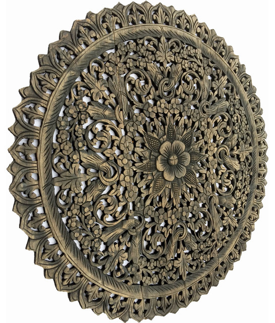 Large Round Wood Carving Fl Wall, Large Round Carved Wood Wall Art