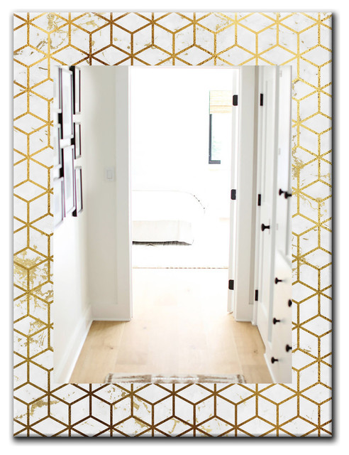Designart Capital Gold Honeycomb 6 Modern Frameless Wall Mirror Contemporary Bathroom Mirrors By Design Art Usa