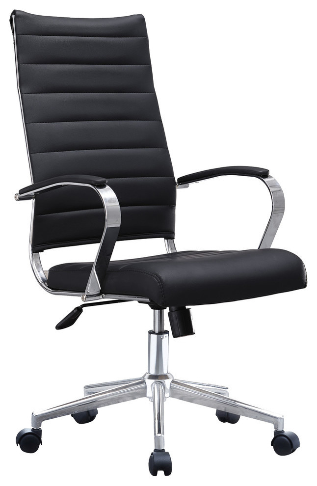 Ergonomic High Back Swivel Boss Ribbed Pu Leather Office Chair Modern Black