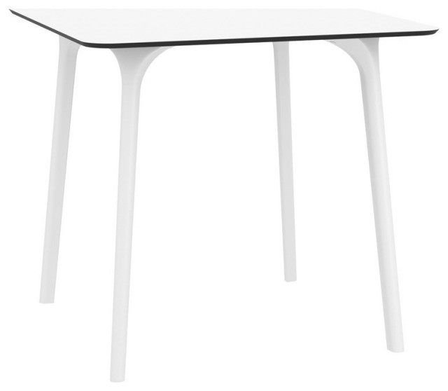 Pemberly Row Modern 31" Square Patio Dining Table in White Outdoor