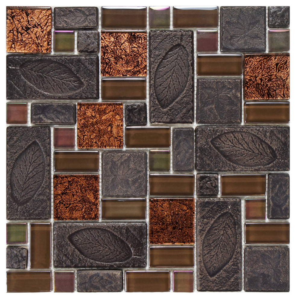 SomerTile 11.75x11.75-in Oasis Versailles Walnut Glass/ Ceramic Mosaic Tile (Pac