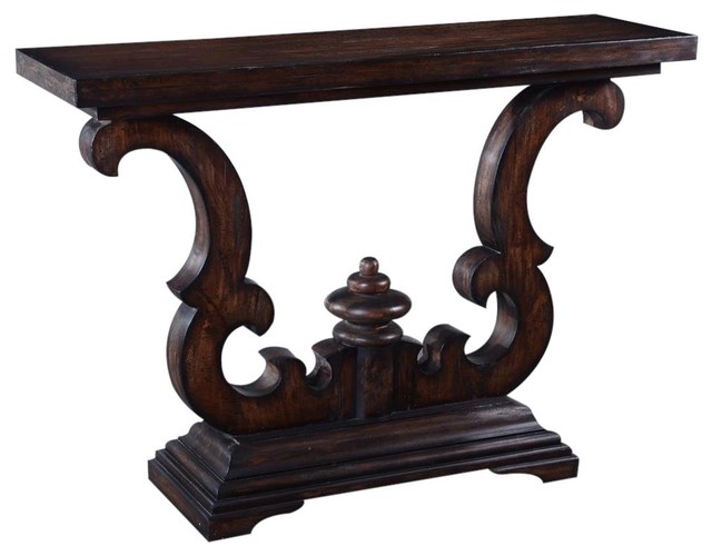 Console Table Cambridge Dark Rustic Solid Wood Pecan Old World Scroll