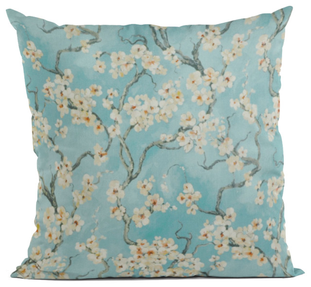 Azure Garden Cherry Blossoms Luxury Throw Pillow, Double Sided 26"x26"