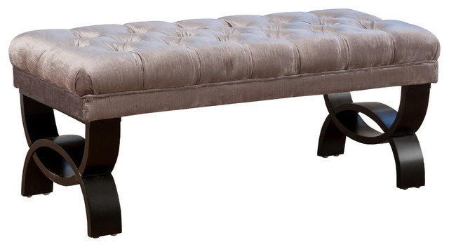 Euler Gray Tufted Velvet Ottoman Bench Contemporary