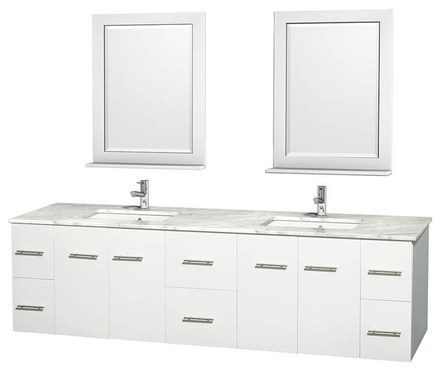 Centra 80 White Double Vanity Carrera Marble Top Undermount Centra 80 White Double Vanity Carrera Marble Top Undermount Square Sink
