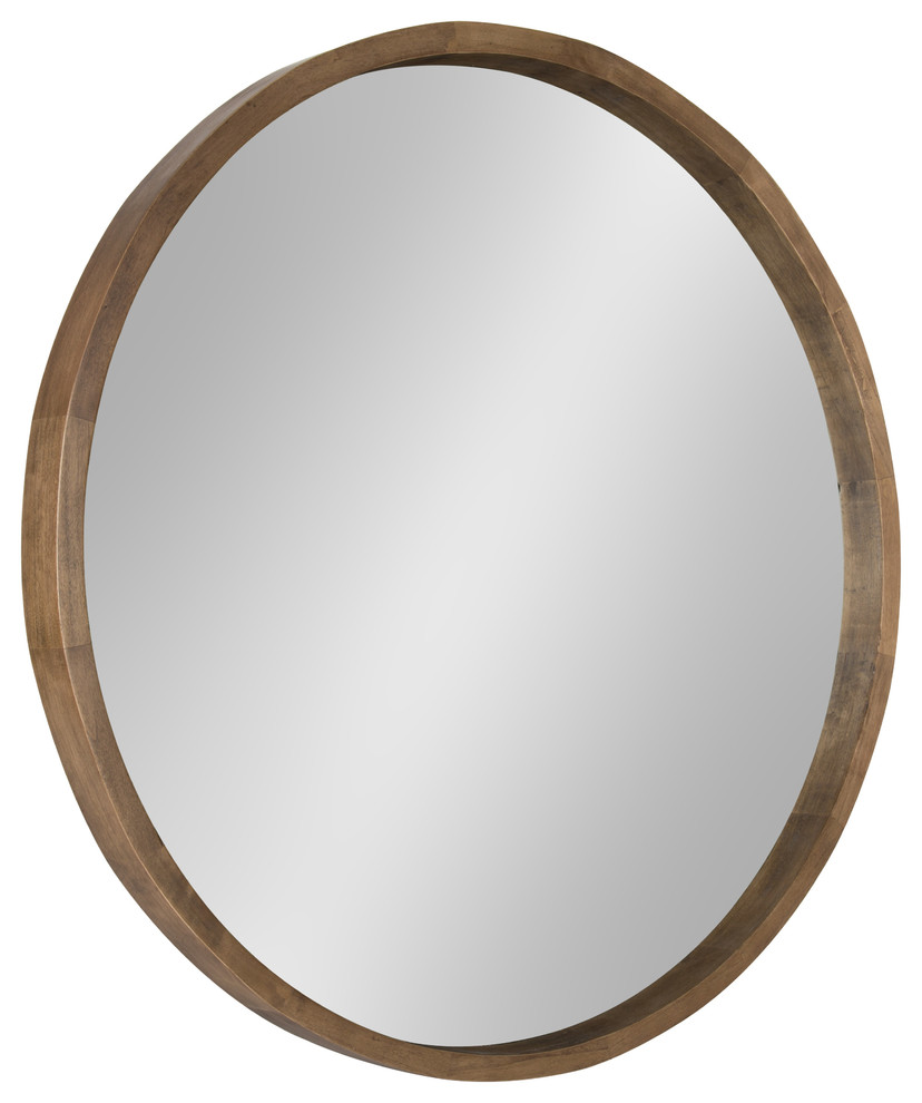 Hutton Round Wood Wall Mirror Transitional Wall Mirrors by Uniek
