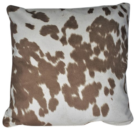 Cowhide Animal Fur Decorative Beige Ivory Throw Pillow, 21"x21"
