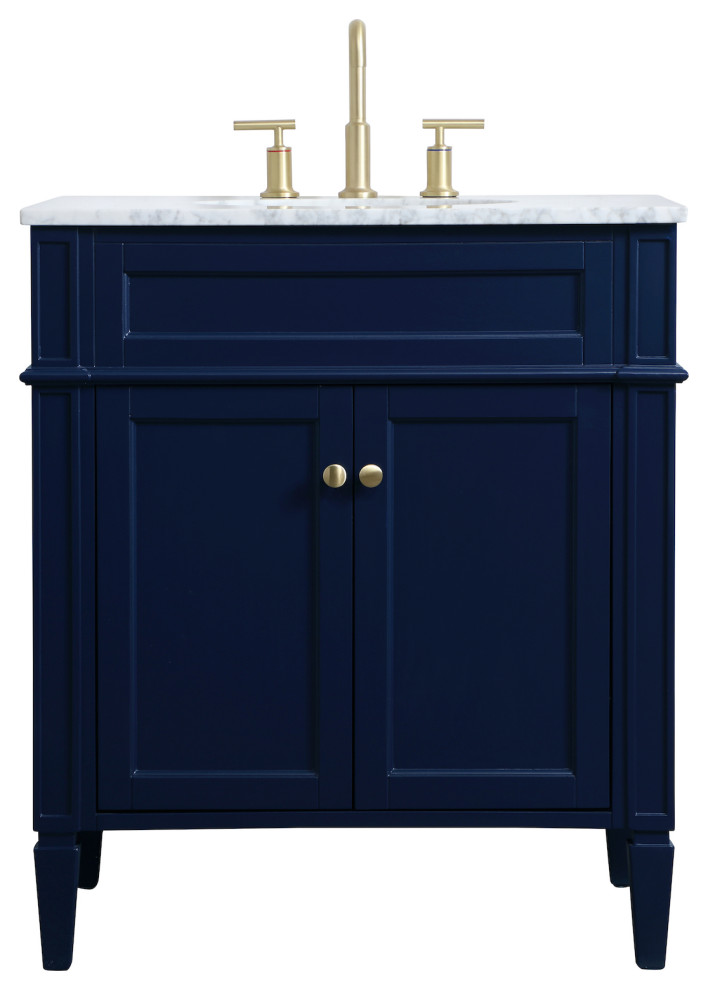 30 Inch Single Bathroom Vanity In Blue Transitional Bathroom