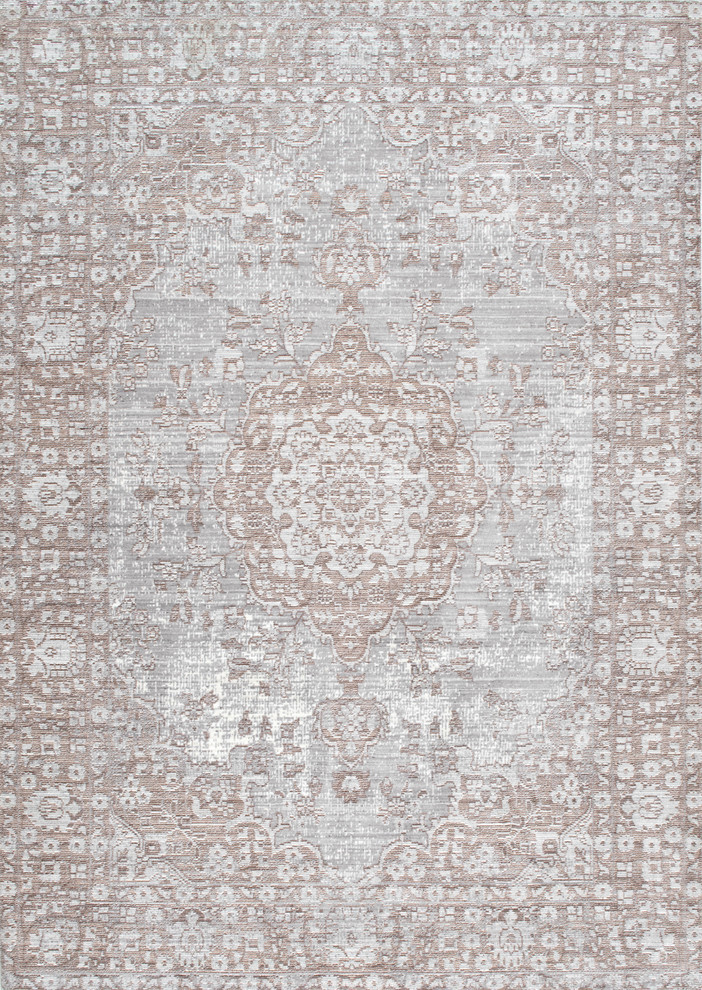 Traditional Intricate Medallion Area Rug, Beige, 5'3"x7'7"