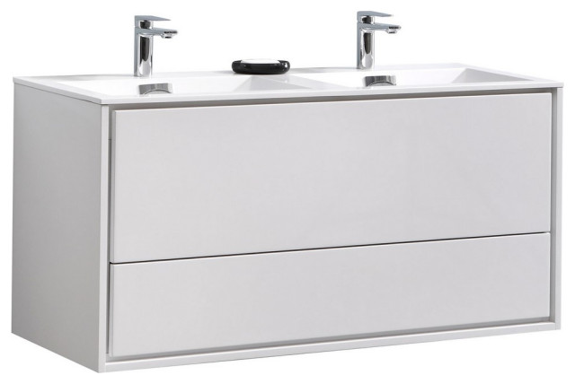 De Lusso 48 Double Sink Mount Modern, 48 Double Sink Vanity White