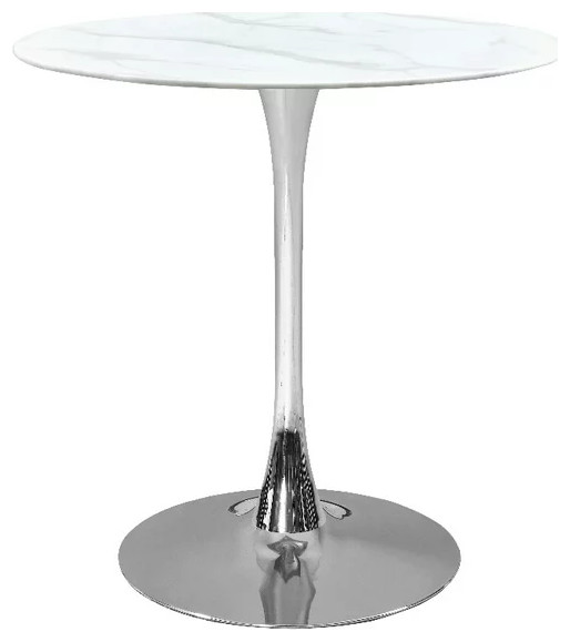 Contemporary Counter Dining Table, Chrome Finished Base & Round Faux