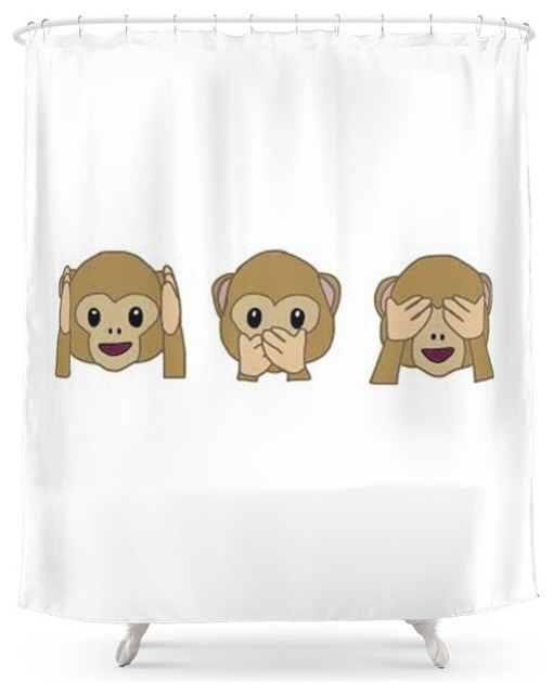 Monkey Emoji Row Shower Curtain Contemporary Kids Bathroom