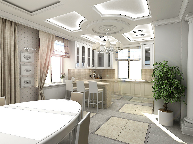 Интерьер классической Кухни в загородном коттедже