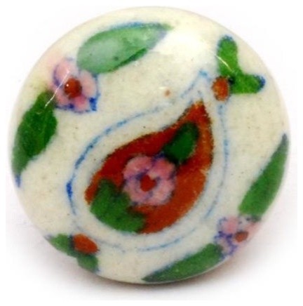 Tear Drop Knobs, White, Blue, Brown, Pink And Green Floral, Set of 3