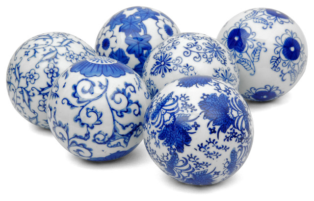 3" Blue and White Decorative Porcelain Ball Set