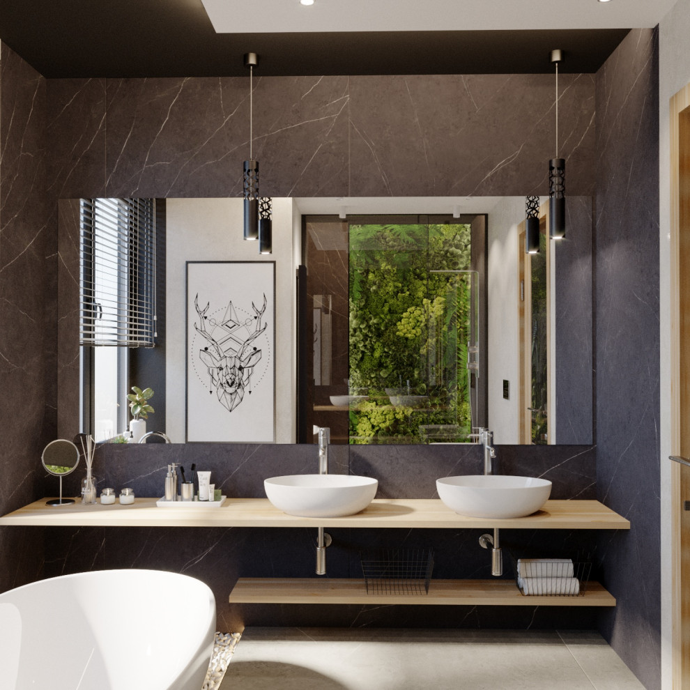 Дизайн интерьера ванной комнаты в скандинавском стиле с элементами eco