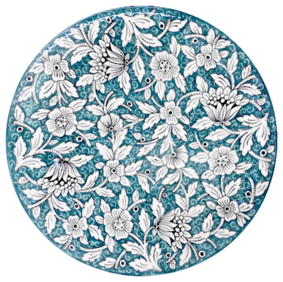 Ceramiche Favaroni Carlo Deruta 16” Round Serving/Wall Platter w/ Flowers, Green
