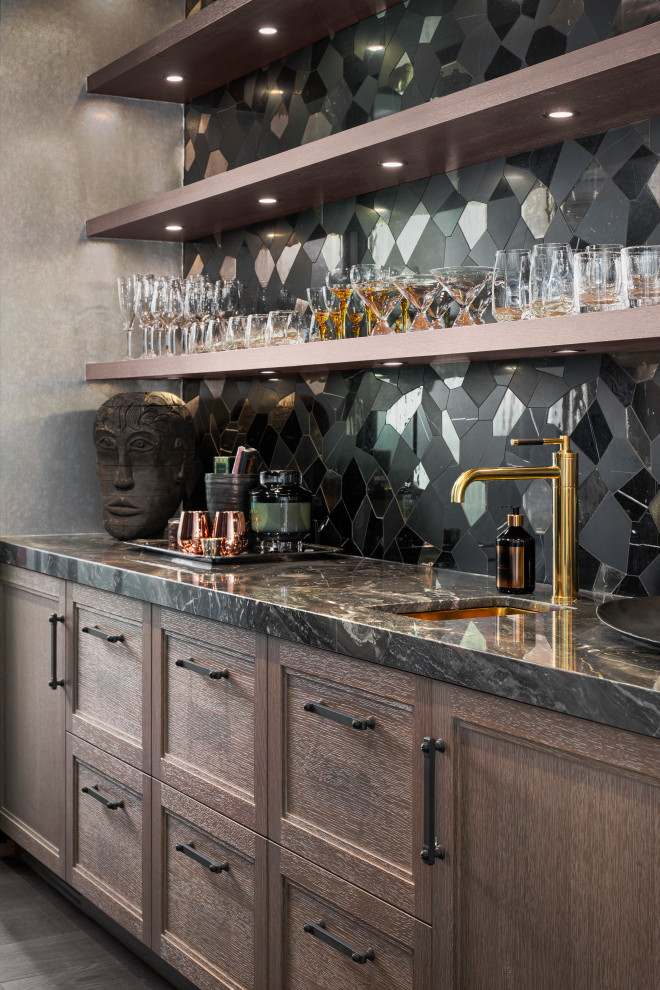 Inspiration for a transitional home bar in Calgary.