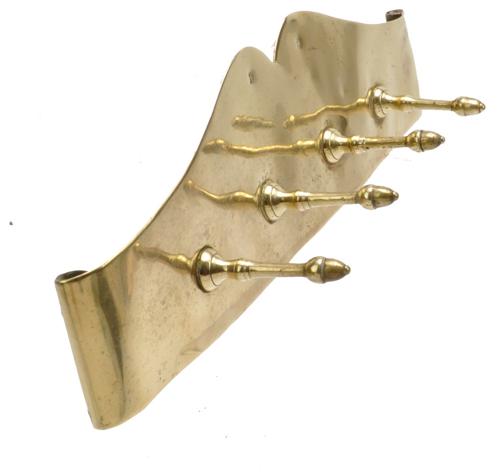 Consigned Antique Brass Wall Coat Hanger Rack Transitional Wall