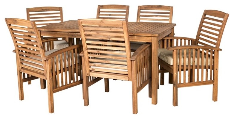Pemberly Row Acacia Wood Patio 7-Piece Dining Set in Brown