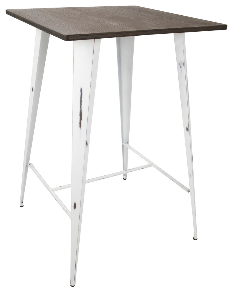 LumiSource Oregon Pub Table With Vintage White Frame And Espresso Wood