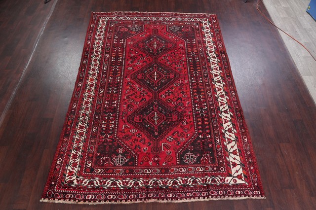 Consigned Antique Handmade Persian Worn Oriental Style Rug Red Persian Worn Oriental Style Rug