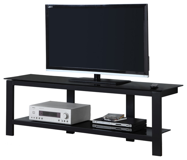Tv Stand 60 Black Metal With Tempered Glass