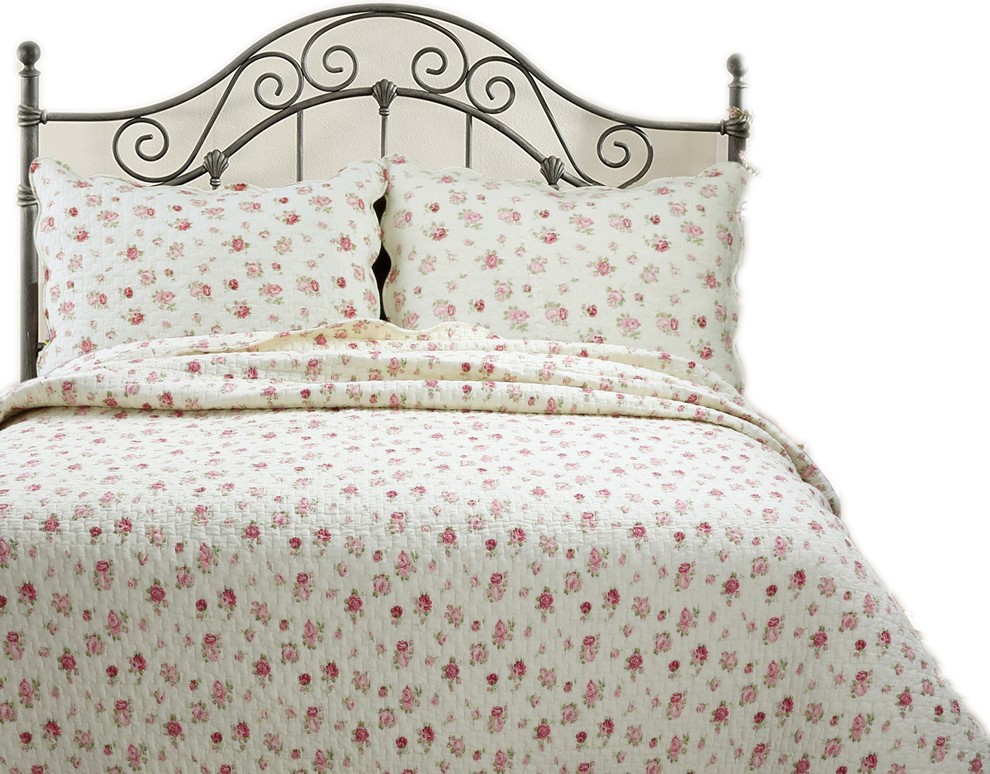 Cottage Chic Antique Rose Reversible 100cotton 3 Piece Quilt Set French Country Quilts And