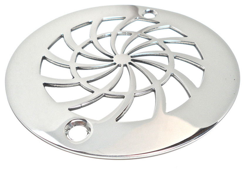 4 Inch Round Shower Grate, Classic Shield Design by Designer Drains, Polished St