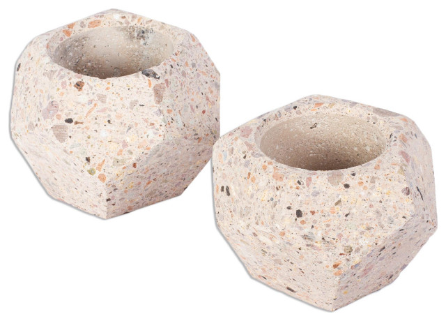 Novica Handmade Modern Polygon Recycled Stone Flower Pots, Pair
