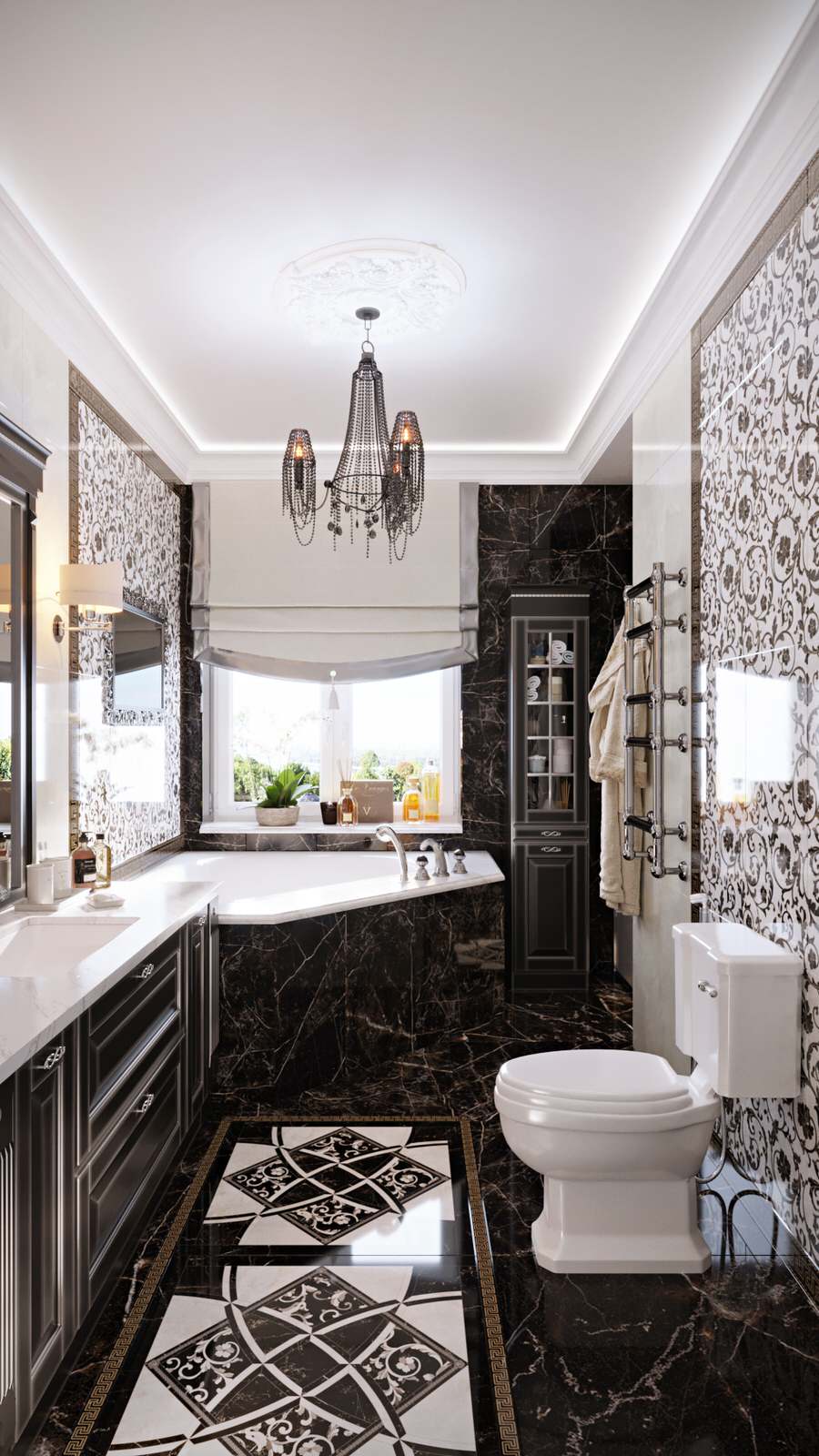 Черно-белая ванная