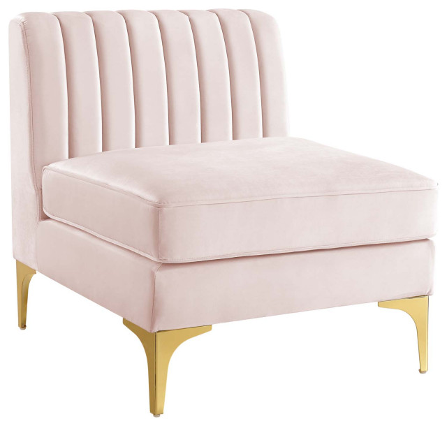 Triumph Channel Tufted Performance Velvet Armless Chair, Pink