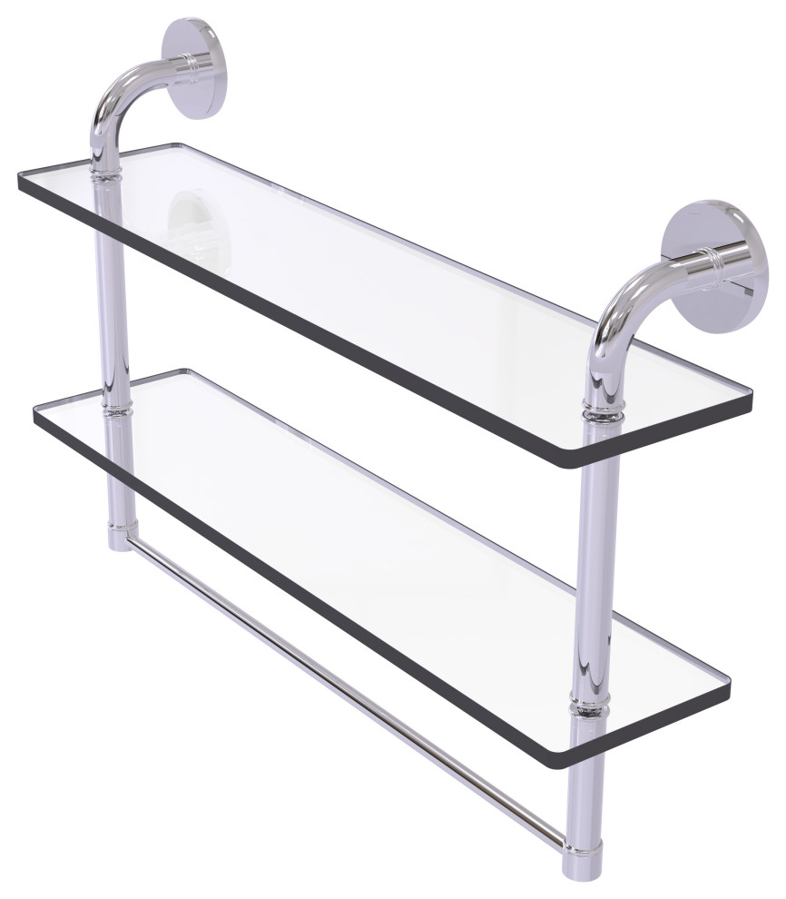 Remi 22" Two Tiered Glass Shelf with Towel Bar, Polished Chrome