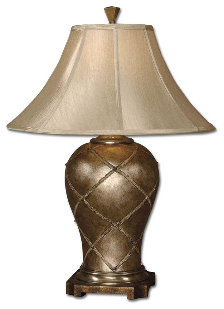 Warm Silver Crisscross Table Lamp