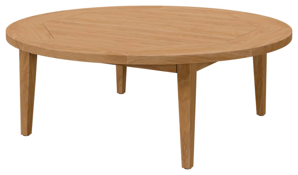 Lounge Coffee Table, Round, Brown Natural, Teak Wood, Modern, Outdoor