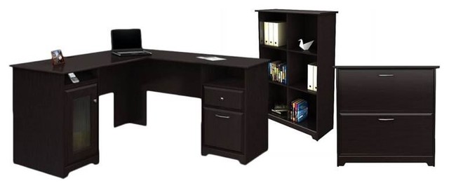 3 Piece Office Set With Bookcase And Desk And Filing Cabinet In