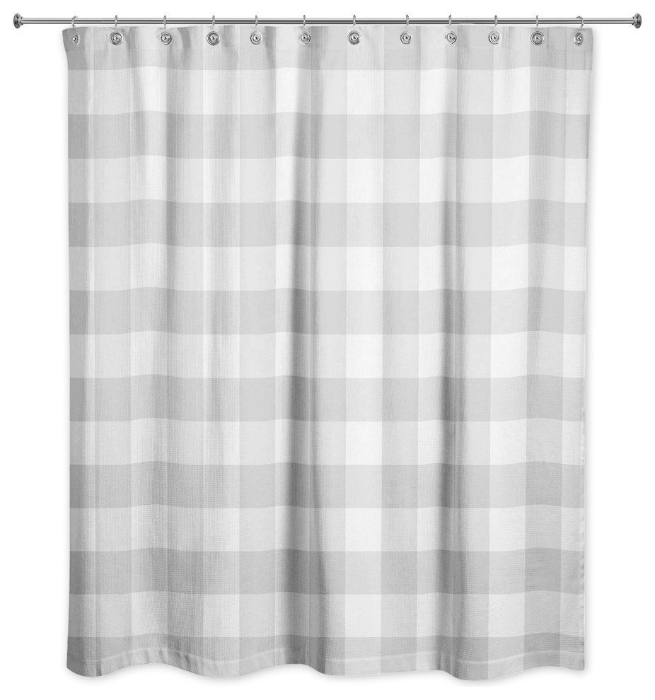 Light Grey Buffalo Check 71x74 Shower Curtain Farmhouse Shower