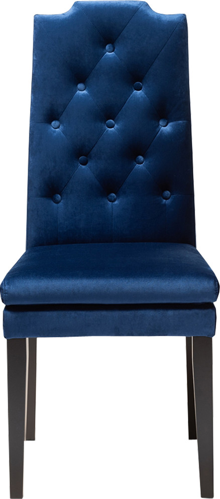 Modern Navy Blue Velvet Fabric Upholstered Button Tufted Wood Dining