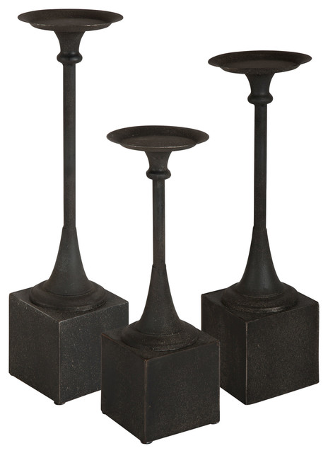 Bedrick Candle Holder Set Black 3 Piece Rustic Candleholders By Uniek Inc
