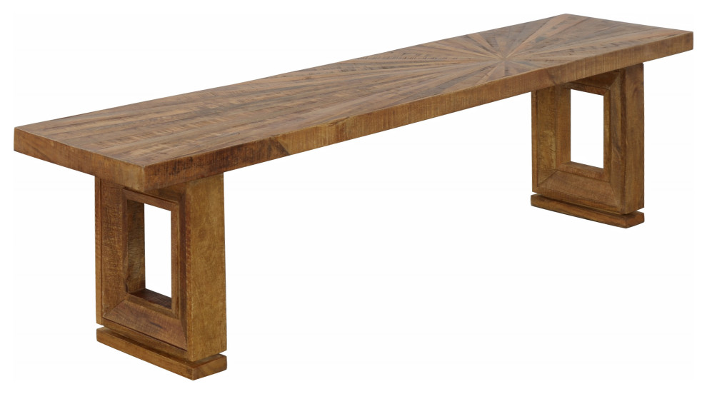 Elias Midcentury Solid Mango Wood Rectangle Dining Bench Rustic