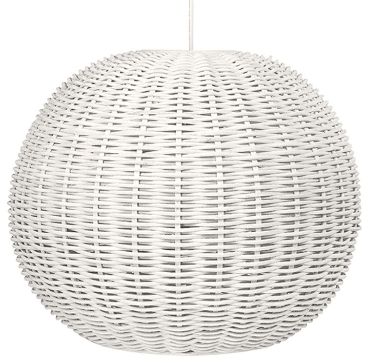 Handwoven Wicker Ball Pendant Light, Diameter 18 inch, White Tropical