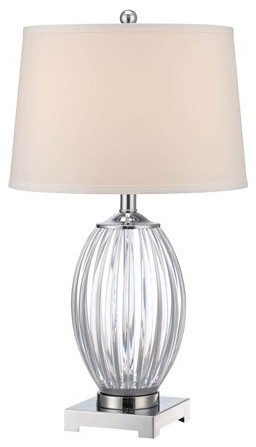 TABLE LAMP, CHROME/WHITE FABRIC SHADE, E27 CFL 23W