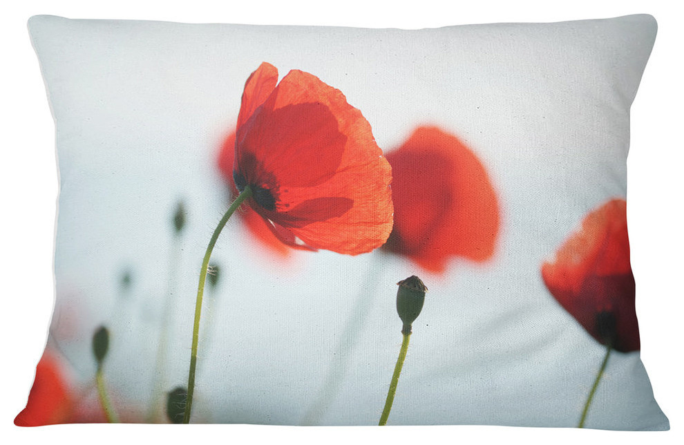 Poppies On Background of Sea Floral Throw Pillow, 12"x20"