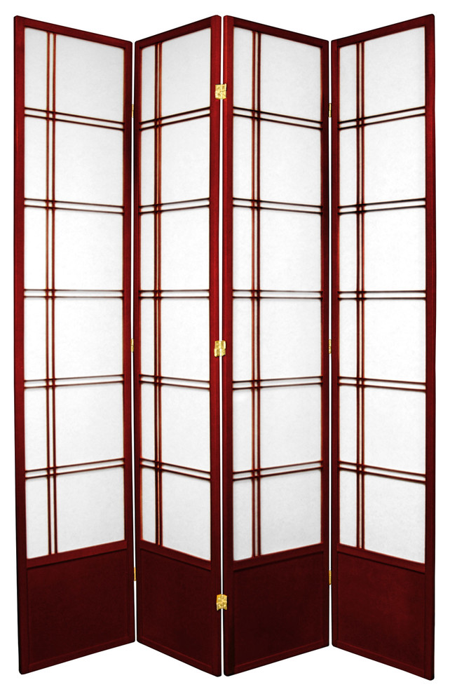 7' Tall Double Cross Shoji Screen, Rosewood, 4 Panels