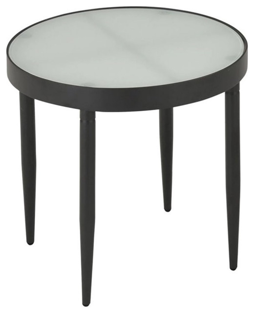 IN Room Furniture Designs Modern Glass and Metal End Table in Black