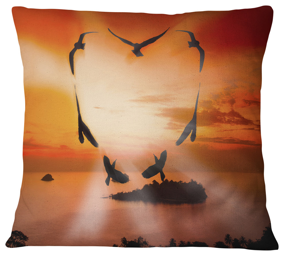 Crow Heart at Sunset Abstract Throw Pillow, 16"x16"
