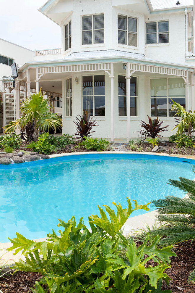 Tropical custom-shaped pool in Brisbane.