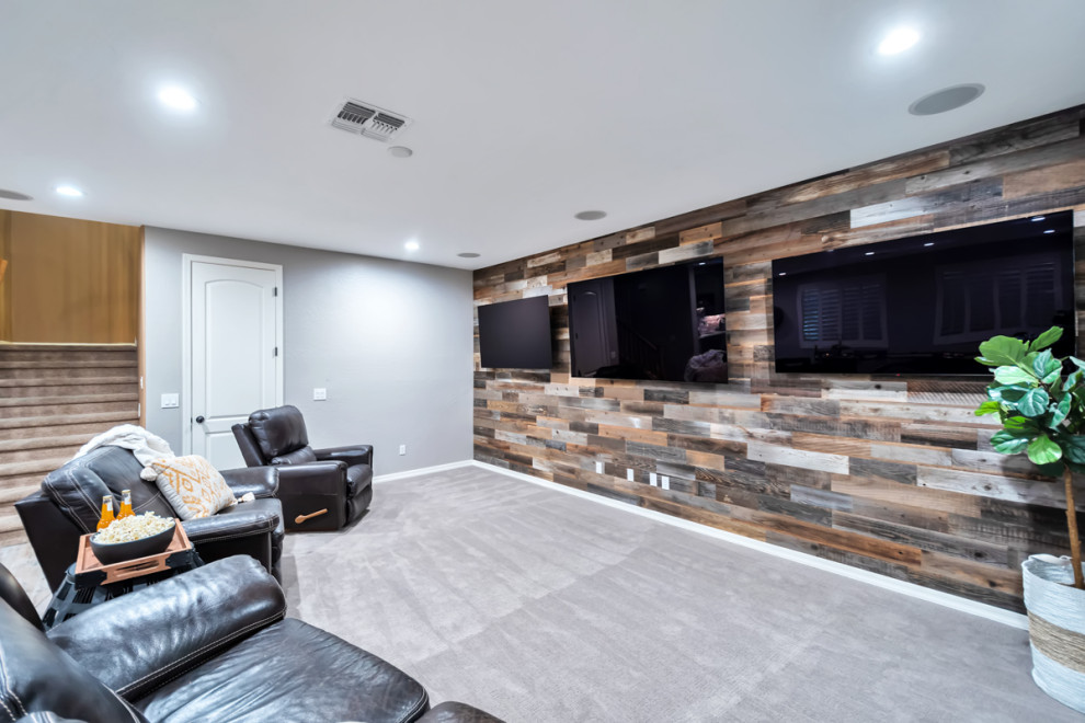 Basement - mid-sized rustic porcelain tile basement idea in Phoenix