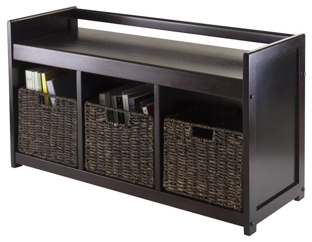 Storage Bench With 3 Baskets Transitional Accent And Storage
